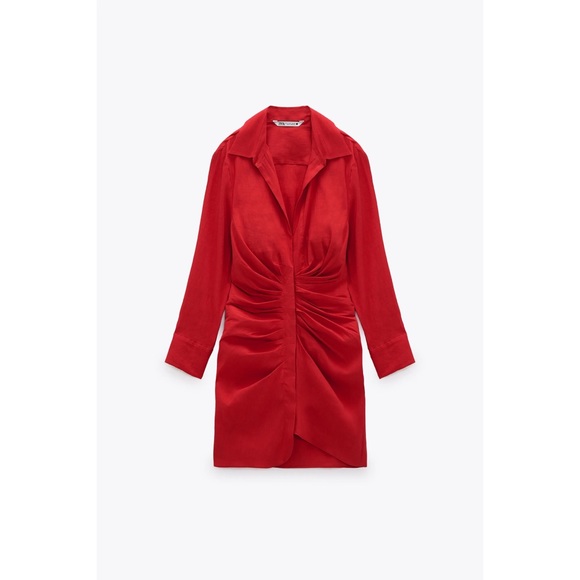 NWT Blogger Fav Zara Red Linen Draped Dress - Picture 4 of 11